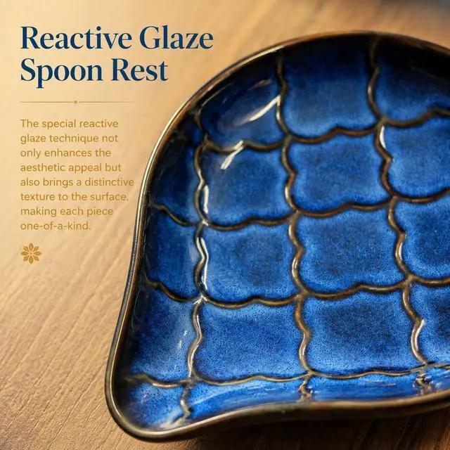 Alt view image 7 of 7 - Ceramic Spoon Rest for Stove Top, Large Spoon Holder for Kitchen Counter | Heat Resistant Utensil Rest for Spatulas, Ladles & Tongs, Farmhouse Kitchen Decor, Reactive Glaze Blue