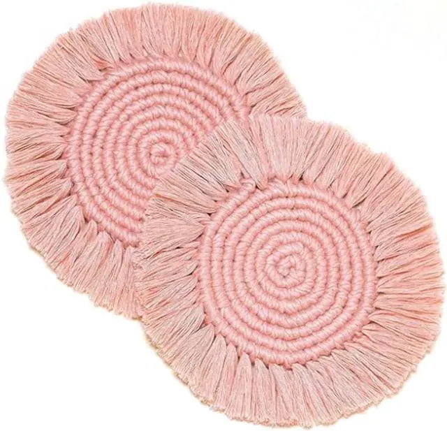 Main image of 2 PCS Handmade Boho Coasters,100% Cotton Woven Macrame Absorbent Coaster for Drinks,Heat Resistant Cotton Coasters for Coffee Table,Desk Kitchen Dining Room Kitchen,Housewarming Gift
