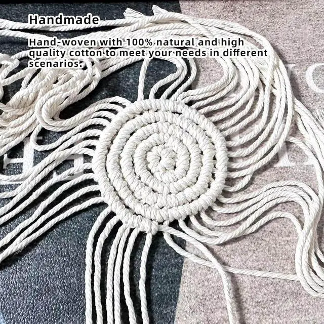 Alt view image 5 of 6 - 2 PCS Handmade Boho Coasters,100% Cotton Woven Macrame Absorbent Coaster for Drinks,Heat Resistant Cotton Coasters for Coffee Table,Desk Kitchen Dining Room Kitchen,Housewarming Gift