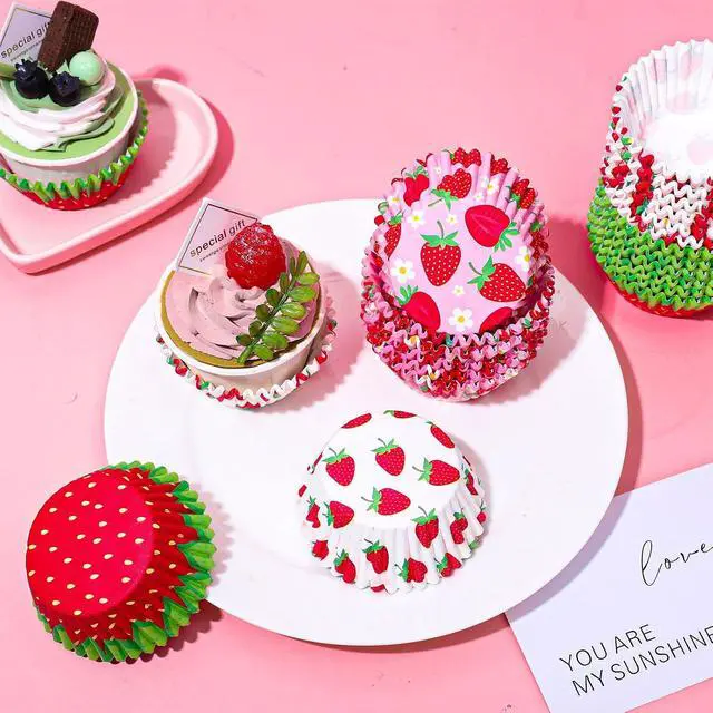 Alt view image 4 of 7 - Whaline 600Pcs Strawberry Cupcake Liners Summer Colorful Baking Cups Cute Fruit Theme Cupcake Wrappers Holders Muffin Liners for Holiday Bridal Baby Shower Wedding Birthday Party Decor