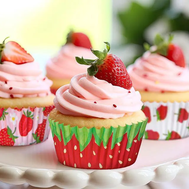 Alt view image 6 of 7 - Whaline 600Pcs Strawberry Cupcake Liners Summer Colorful Baking Cups Cute Fruit Theme Cupcake Wrappers Holders Muffin Liners for Holiday Bridal Baby Shower Wedding Birthday Party Decor