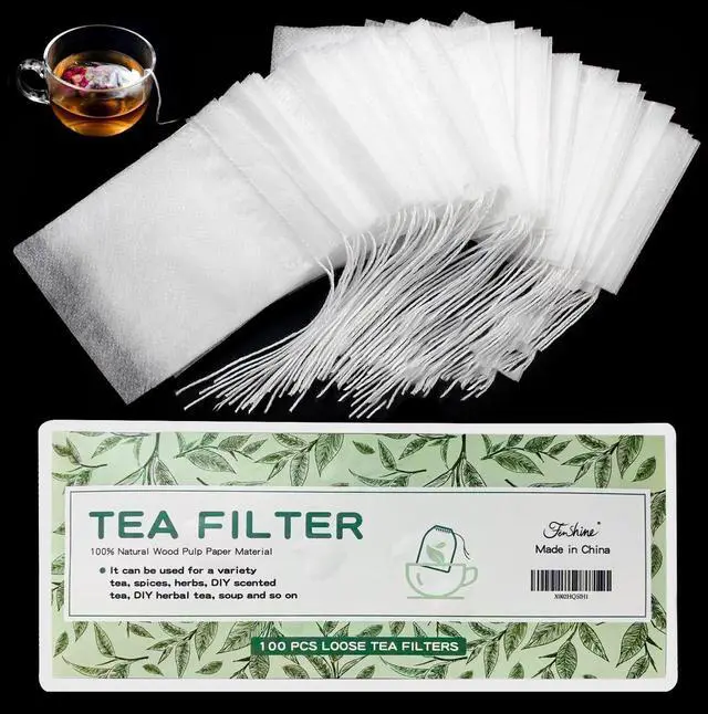 Main image of 100 Pcs Disposable Tea Bags for Loose Leaf Tea, Biodegradable Tea Filter Bags with Drawstring, Corn Fiber Empty Tea Bags for Loose Leaf Tea (3.54 x 2.75 inch)