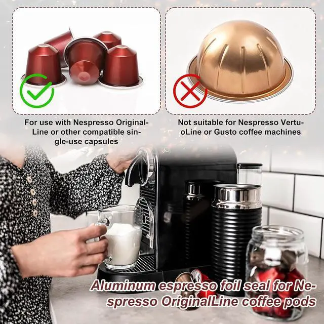 Alt view image 4 of 7 - 200pcs 37mm Espresso Coffee Capsule Foil Seal Lid Stickers for Nespresso | Reusable Aluminum Pods Lids Stickers Compatible with Nespresso Original Machines (No Capsule Cup, Style 2)