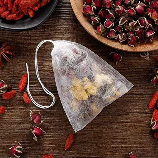 Alt view image 5 of 7 - 100 Pcs Disposable Tea Bags for Loose Leaf Tea, Biodegradable Tea Filter Bags with Drawstring, Corn Fiber Empty Tea Bags for Loose Leaf Tea (3.54 x 2.75 inch)