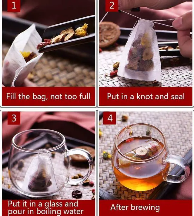 Alt view image 4 of 7 - 100 Pcs Disposable Tea Bags for Loose Leaf Tea, Biodegradable Tea Filter Bags with Drawstring, Corn Fiber Empty Tea Bags for Loose Leaf Tea (3.54 x 2.75 inch)