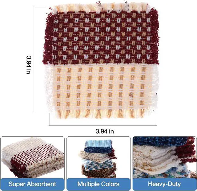 Alt view image 2 of 7 - Set of 10 Fabric Drink Coasters, Handcrafted Cotton Woven Coasters for Table, Coastal Farmhouse Table Decor for Coffee Tea Cocktails, Absorbent Soft Desk Coasters for Kitchen Office, Housewarming Gift