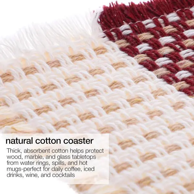 Alt view image 7 of 7 - Set of 10 Fabric Drink Coasters, Handcrafted Cotton Woven Coasters for Table, Coastal Farmhouse Table Decor for Coffee Tea Cocktails, Absorbent Soft Desk Coasters for Kitchen Office, Housewarming Gift