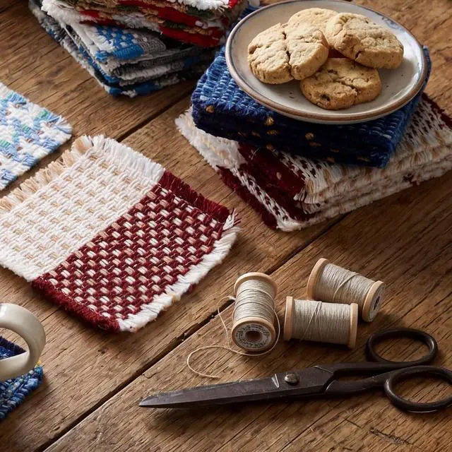 Alt view image 6 of 7 - Set of 10 Fabric Drink Coasters, Handcrafted Cotton Woven Coasters for Table, Coastal Farmhouse Table Decor for Coffee Tea Cocktails, Absorbent Soft Desk Coasters for Kitchen Office, Housewarming Gift