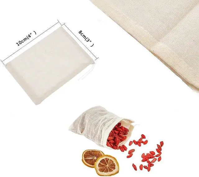 Alt view image 2 of 7 - AKOAK 20 Pcs 4 x 3 Inches Muslin Drawstring Bags,Natural Unbleached Cotton Spice/Tea/Herbs Bags