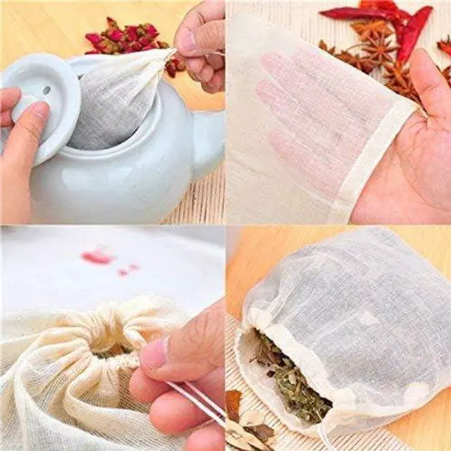 Alt view image 3 of 7 - AKOAK 20 Pcs 4 x 3 Inches Muslin Drawstring Bags,Natural Unbleached Cotton Spice/Tea/Herbs Bags