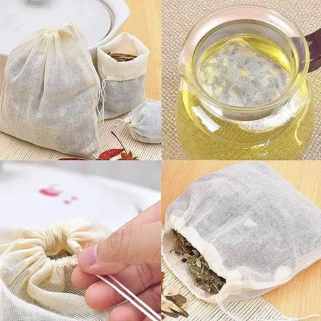 Alt view image 6 of 7 - AKOAK 20 Pcs 4 x 3 Inches Muslin Drawstring Bags,Natural Unbleached Cotton Spice/Tea/Herbs Bags