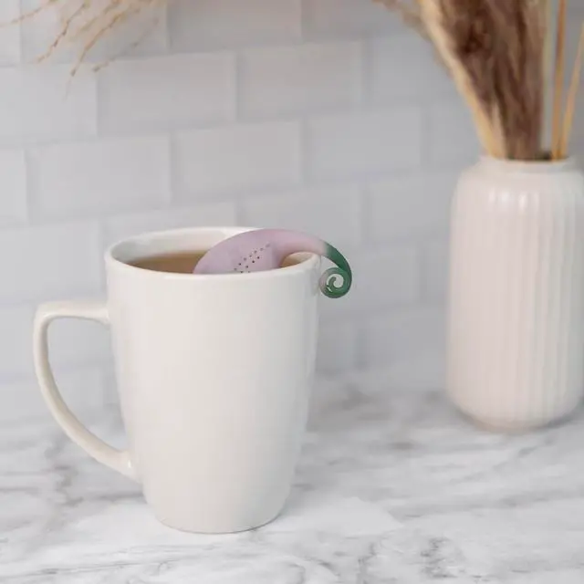 Alt view image 4 of 7 - Pund'it Chamomileon Tea Infuser, Cute Color Changing Loose Leaf Tea Steeper | Fun Chameleon Tea Steeper Changes Color While Steeping | Reusable, Dishwasher Safe, Food Safe Tea Accessory | Hangs On Mug