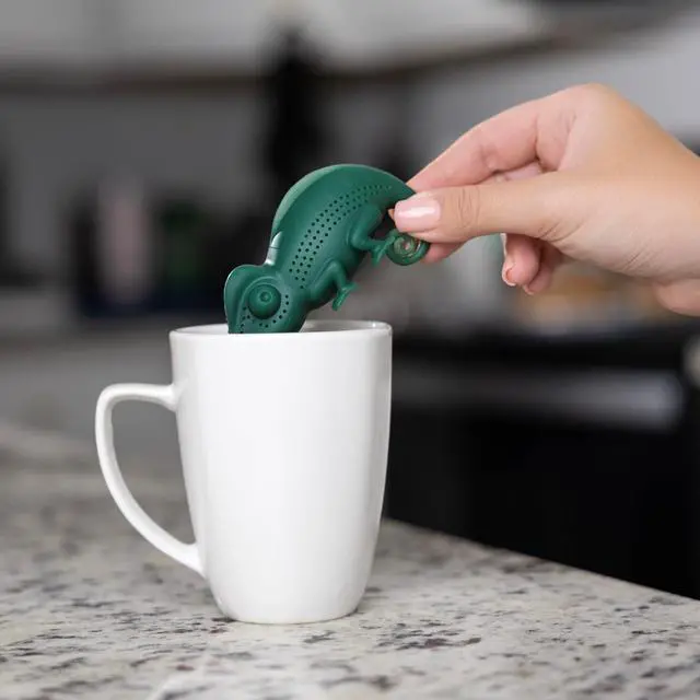 Alt view image 5 of 7 - Pund'it Chamomileon Tea Infuser, Cute Color Changing Loose Leaf Tea Steeper | Fun Chameleon Tea Steeper Changes Color While Steeping | Reusable, Dishwasher Safe, Food Safe Tea Accessory | Hangs On Mug