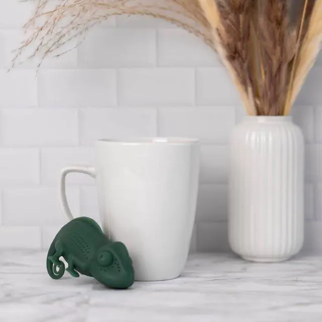Alt view image 2 of 7 - Pund'it Chamomileon Tea Infuser, Cute Color Changing Loose Leaf Tea Steeper | Fun Chameleon Tea Steeper Changes Color While Steeping | Reusable, Dishwasher Safe, Food Safe Tea Accessory | Hangs On Mug
