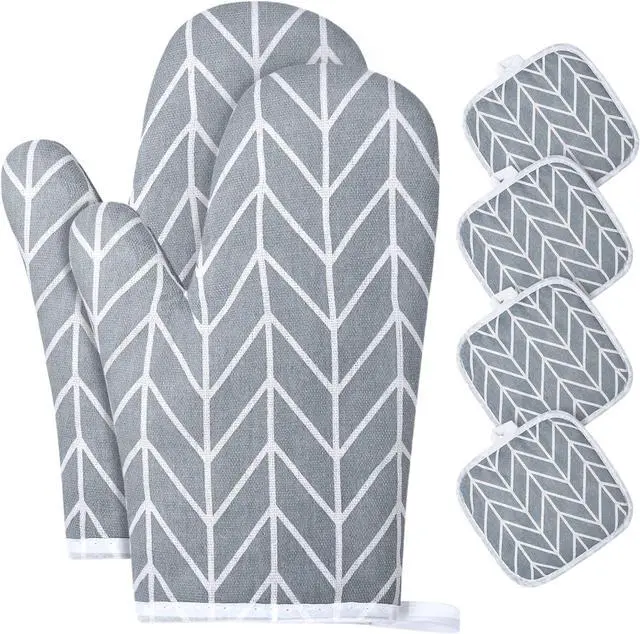 Main image of AUAUY Oven Mitts and Pot Holders 6PCS Set, 392°F Heat Resistant BBQ Gloves | Cooking Gloves and Hot Pads Baking Mittens, Top Kitchen Gadgets, Non-Slip Kitchen Mittens for Oven Cooking Baking Grilling