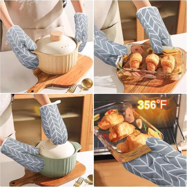 Alt view image 2 of 7 - AUAUY Oven Mitts and Pot Holders 6PCS Set, 392°F Heat Resistant BBQ Gloves | Cooking Gloves and Hot Pads Baking Mittens, Top Kitchen Gadgets, Non-Slip Kitchen Mittens for Oven Cooking Baking Grilling