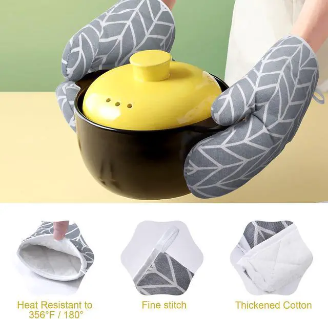 Alt view image 3 of 7 - AUAUY Oven Mitts and Pot Holders 6PCS Set, 392°F Heat Resistant BBQ Gloves | Cooking Gloves and Hot Pads Baking Mittens, Top Kitchen Gadgets, Non-Slip Kitchen Mittens for Oven Cooking Baking Grilling