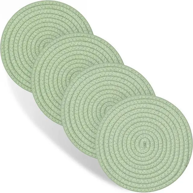 Main image of Trivets for Hot Dishes, 4 Pot Holders for Kitchen, Heat Resistant Mats for Countertop, 8 Inch Hot Pads for Hot Pots and Pans, Coaster, Home Essentials, Rustic Farmhouse Decor (Green)
