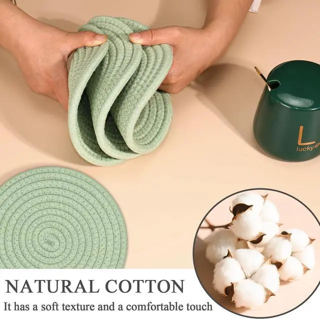 Alt view image 3 of 6 - Trivets for Hot Dishes, 4 Pot Holders for Kitchen, Heat Resistant Mats for Countertop, 8 Inch Hot Pads for Hot Pots and Pans, Coaster, Home Essentials, Rustic Farmhouse Decor (Green)