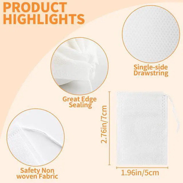 Alt view image 3 of 7 - TamBee 100 Pack Disposable Tea Filter Bags Empty Muslin Drawstring Seal Filter Tea Bags Drawstring Herb Loose Tea Bag Tea Filter Pouches Empty Tea Bags (1.97"X2.76" / 5cm X 7cm)