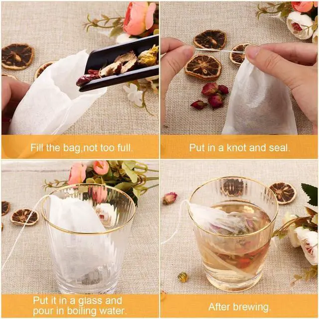 Alt view image 4 of 7 - 100PCS Tea Filter Bags, Disposable Tea Bags for Loose Leaf Tea, Drawstring Empty Tea Infuser, BetyBedy Tea Steeper, Natural Wood Pulp Paper Material, 1-Cup Capacity3.15 x 3.94 inch