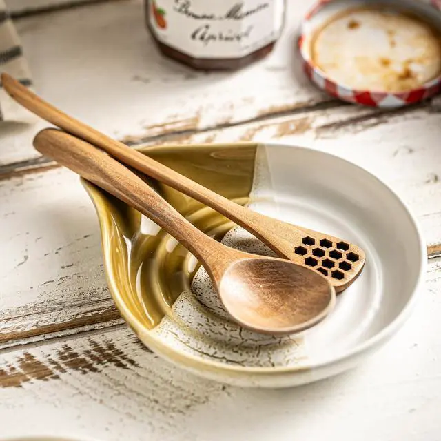 Alt view image 3 of 7 - Ceramic Spoon Rest for Stove Top, Spoon Holder for Kitchen Counter | Heat-Resistant and Easy to Clean, Non-Stick | Spatula Holder for Cooking, Cute Coffee Spoon, Kitchen Decor, Gradient Brown