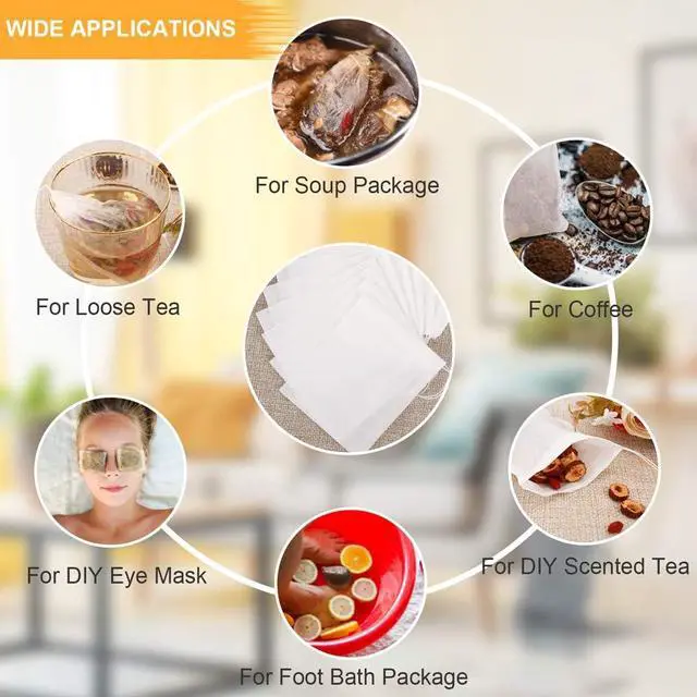 Alt view image 7 of 7 - 100PCS Tea Filter Bags, Disposable Tea Bags for Loose Leaf Tea, Drawstring Empty Tea Infuser, BetyBedy Tea Steeper, Natural Wood Pulp Paper Material, 1-Cup Capacity3.15 x 3.94 inch