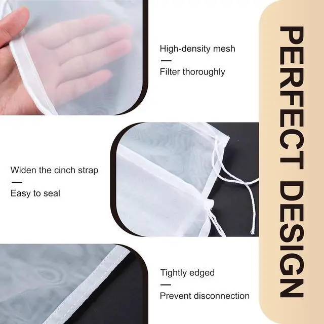 Alt view image 3 of 7 - Reusable Nut Milk Bag 6 Pack, 3 Sizes Fine Mesh Strainer Bags (20"x20", 12"x12", 12"x8"), Nylon Filter Bags for Almond Milk, Juice, Cheese Making, Cold Brew Coffee & Yogurt