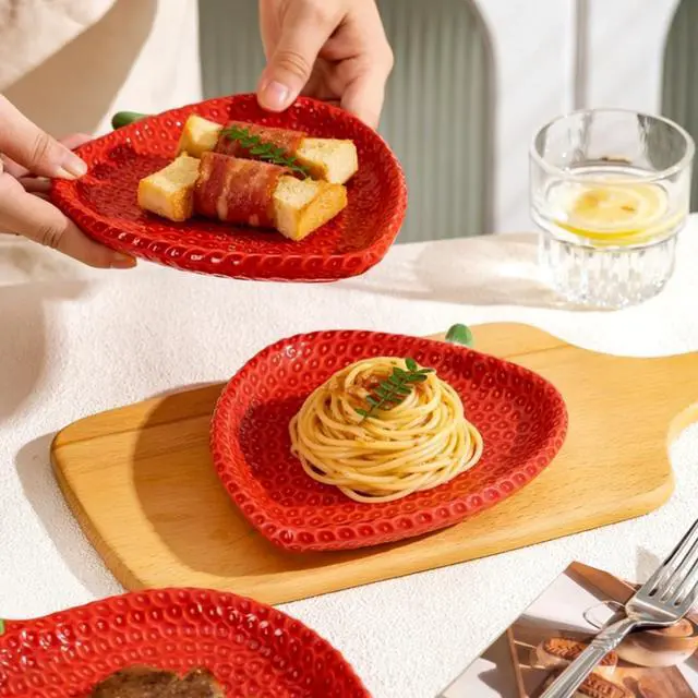 Alt view image 4 of 6 - Ceramic Strawberry Spoon Rest Stove Utensil Stand | 5.3"x6.6" Cute Countertop Holder for Spatula Ladle, Red Kitchen Tabletop Ornament, Cooking Tool Caddy
