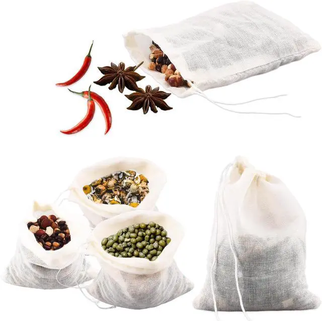 Main image of 30 Pcs Spice Bags for Cooking, 3.86x3.15 Inch Reusable Drawstring Muslin Soup Empty Tea Bags Straining Filter Cheesecloth Sachet for Spices Tea Loose Coffee Seasoning Herbs Stew Gravy