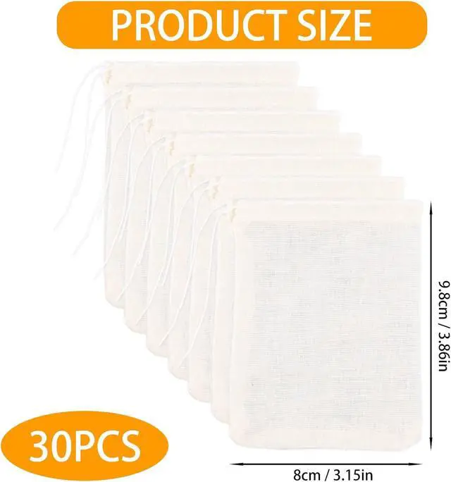 Alt view image 2 of 5 - 30 Pcs Spice Bags for Cooking, 3.86x3.15 Inch Reusable Drawstring Muslin Soup Empty Tea Bags Straining Filter Cheesecloth Sachet for Spices Tea Loose Coffee Seasoning Herbs Stew Gravy