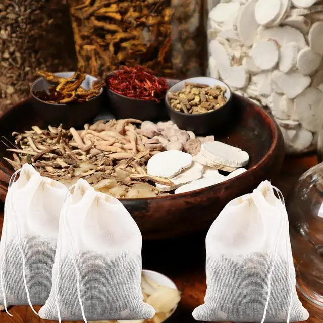 Alt view image 3 of 5 - 30 Pcs Spice Bags for Cooking, 3.86x3.15 Inch Reusable Drawstring Muslin Soup Empty Tea Bags Straining Filter Cheesecloth Sachet for Spices Tea Loose Coffee Seasoning Herbs Stew Gravy