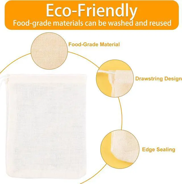 Alt view image 4 of 5 - 30 Pcs Spice Bags for Cooking, 3.86x3.15 Inch Reusable Drawstring Muslin Soup Empty Tea Bags Straining Filter Cheesecloth Sachet for Spices Tea Loose Coffee Seasoning Herbs Stew Gravy