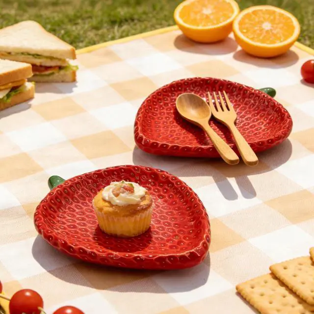 Alt view image 6 of 6 - Ceramic Strawberry Spoon Rest Stove Utensil Stand | 5.3"x6.6" Cute Countertop Holder for Spatula Ladle, Red Kitchen Tabletop Ornament, Cooking Tool Caddy