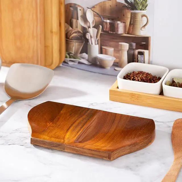 Alt view image 4 of 7 - Wooden Spoon Holder, Large Double Wooden Spoon Rest for Stove Top | Double-Utensil Capacity, Natural Acacia Wood Grain, Wood Utensil Rack, Kitchen Spoon Holder , Non-Slip Silicone Feet