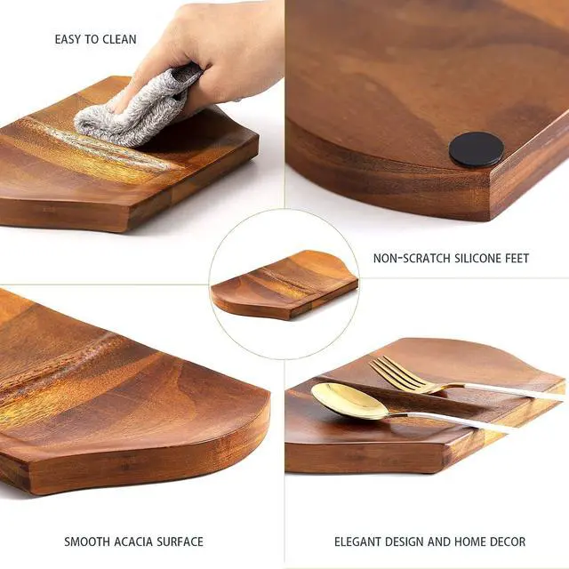 Alt view image 6 of 7 - Wooden Spoon Holder, Large Double Wooden Spoon Rest for Stove Top | Double-Utensil Capacity, Natural Acacia Wood Grain, Wood Utensil Rack, Kitchen Spoon Holder , Non-Slip Silicone Feet