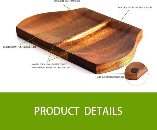 Alt view image 5 of 7 - Wooden Spoon Holder, Large Double Wooden Spoon Rest for Stove Top | Double-Utensil Capacity, Natural Acacia Wood Grain, Wood Utensil Rack, Kitchen Spoon Holder , Non-Slip Silicone Feet