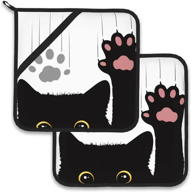 Main image of Cute Funny Black Cat Pot Holder Set of 2,Heat Resistant Potholders Oven Hot Pads for Kitchen Cooking Baking BBQ
