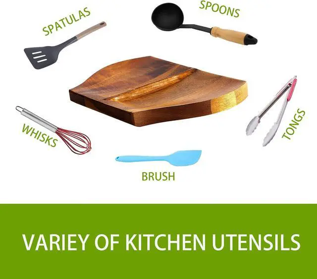 Alt view image 7 of 7 - Wooden Spoon Holder, Large Double Wooden Spoon Rest for Stove Top | Double-Utensil Capacity, Natural Acacia Wood Grain, Wood Utensil Rack, Kitchen Spoon Holder , Non-Slip Silicone Feet