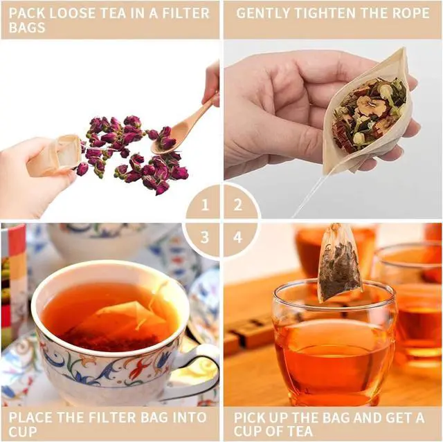 Alt view image 4 of 7 - 100 PcsTea Filter Bags, Tea Bags for Loose Leaf Tea Safe & Natural Material, Disposable Tea Infuser for Loose Leaf Tea, Coffee, Spice, Herbs (3.2 x 4.0 inch)