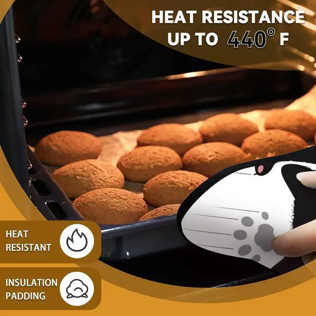 Alt view image 7 of 7 - Cute Funny Black Cat Pot Holder Set of 2,Heat Resistant Potholders Oven Hot Pads for Kitchen Cooking Baking BBQ