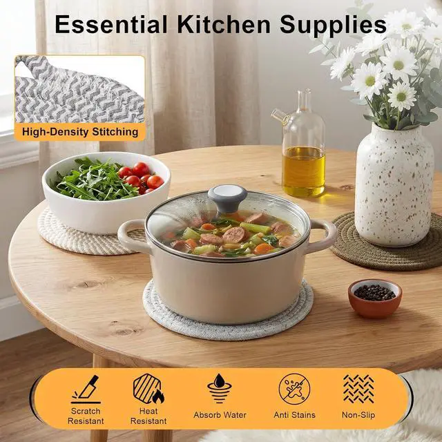 Alt view image 3 of 7 - 7" Trivets for Hot Dishes, 6 Pack Trivets for Hot Pots and Pans | Cotton Hot Pads for Kitchen Counter and Countertops, Trivets for Quartz Countertops Resist heat, scratches & stains, Gray