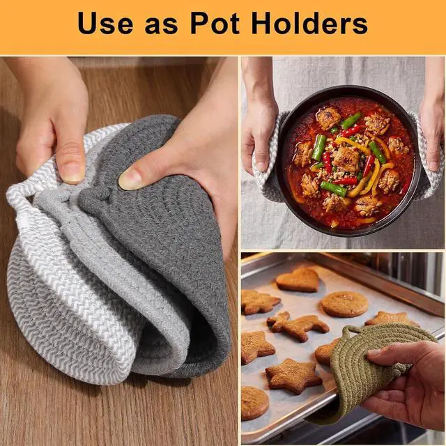 Alt view image 4 of 7 - 7" Trivets for Hot Dishes, 6 Pack Trivets for Hot Pots and Pans | Cotton Hot Pads for Kitchen Counter and Countertops, Trivets for Quartz Countertops Resist heat, scratches & stains, Gray
