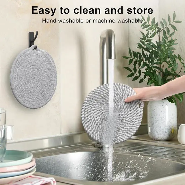 Alt view image 6 of 7 - 7" Trivets for Hot Dishes, 6 Pack Trivets for Hot Pots and Pans | Cotton Hot Pads for Kitchen Counter and Countertops, Trivets for Quartz Countertops Resist heat, scratches & stains, Gray