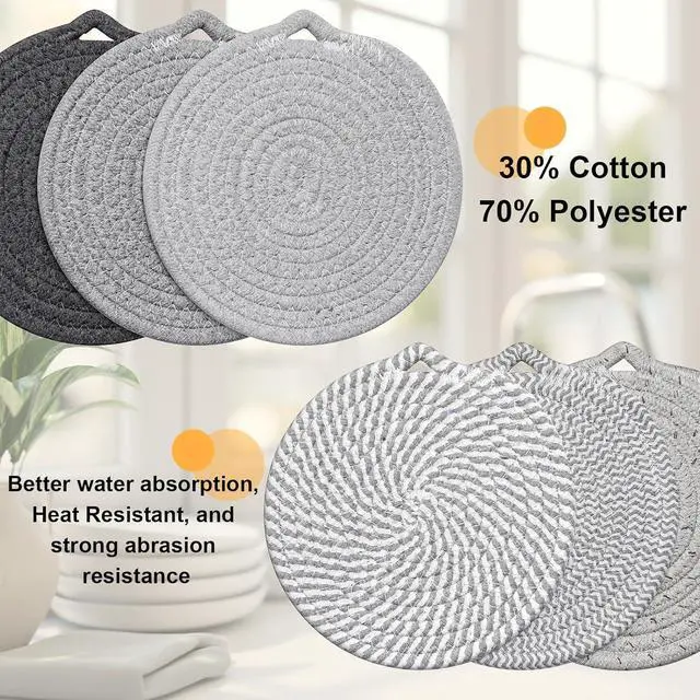Alt view image 7 of 7 - 7" Trivets for Hot Dishes, 6 Pack Trivets for Hot Pots and Pans | Cotton Hot Pads for Kitchen Counter and Countertops, Trivets for Quartz Countertops Resist heat, scratches & stains, Gray
