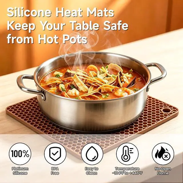 Alt view image 5 of 7 - Silicone Trivets for Hot Dishes, BPA FreeNon-Slip Heat Resistant mat Countertop Protector, Silicone Pot Holders for Hot Pots and Pans, Food Grade Silicone Morandi