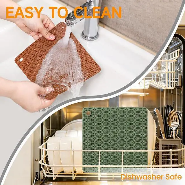 Alt view image 7 of 7 - Silicone Trivets for Hot Dishes, BPA FreeNon-Slip Heat Resistant mat Countertop Protector, Silicone Pot Holders for Hot Pots and Pans, Food Grade Silicone Morandi