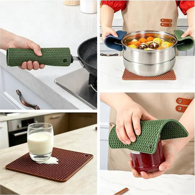 Alt view image 6 of 7 - Silicone Trivets for Hot Dishes, BPA FreeNon-Slip Heat Resistant mat Countertop Protector, Silicone Pot Holders for Hot Pots and Pans, Food Grade Silicone Morandi