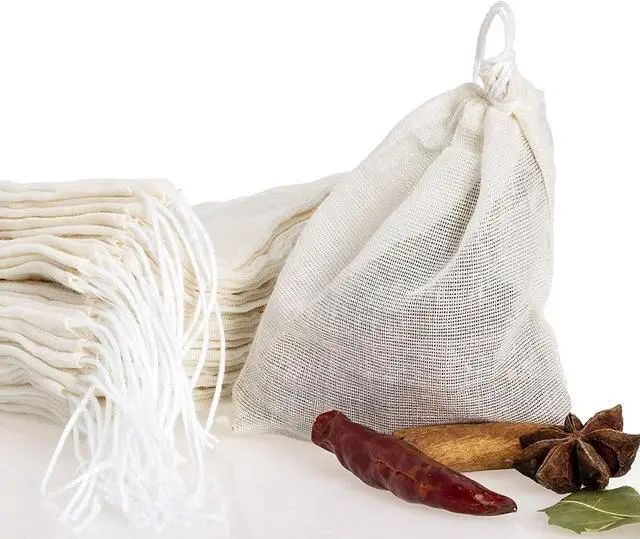 Alt view image 7 of 7 - 20 Pcs Natural Cotton Muslin Drawstring Bags, 6 x 4 Inches | Unbleached Cotton, Straining Herbs Cheesecloth, Coffee Tea Brew, Soup Gravy Broth Stew, Bone Broth & Spice Bags