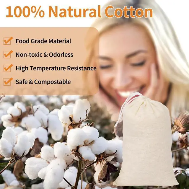 Alt view image 3 of 7 - 40 Pcs Spice Bags for Cooking, Muslin Reusable Tea Bag Drawstring Sachet | 4x6 Inch Unbleached Natural Cotton Bag for Soup, Loose Leaf Tea, Herb, Empty Cheese Cloth Bag for Straining